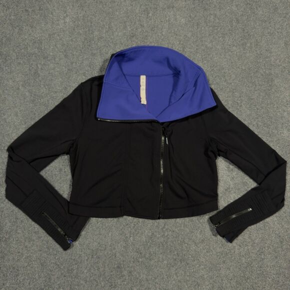 Lululemon Athletica Principle Cropped Black Bold Blue Athletic Jacket Size 12 - Picture 4 of 9